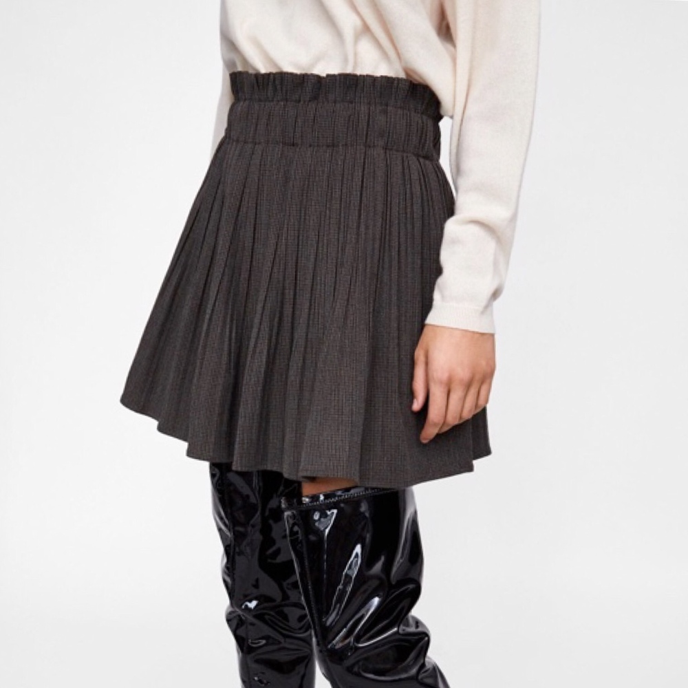 Zara Check & Plaid Accordion Pleat Skirt